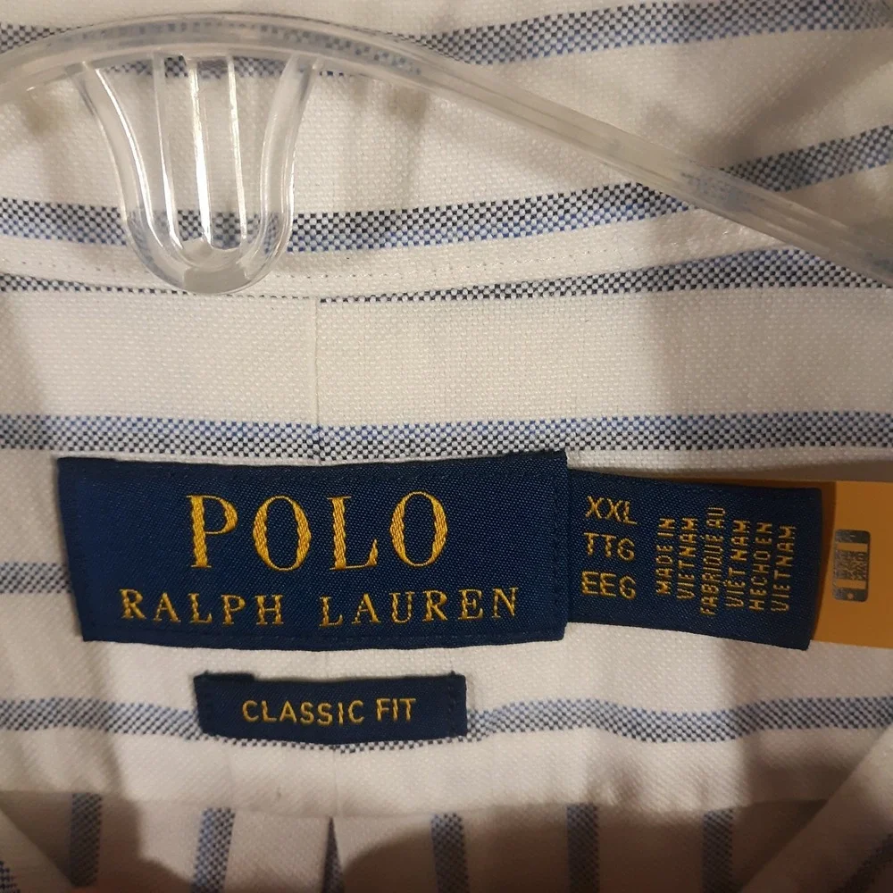 Polo Ralph Lauren Shirt Mens 2XL Classic Fit Cotton White Striped Short Sleeve